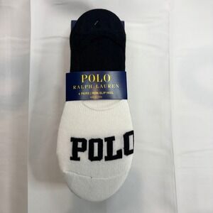 Polo Ralph Lauren 6 Pairs No Show Socks Non Slip Heel Black White Logo Mens